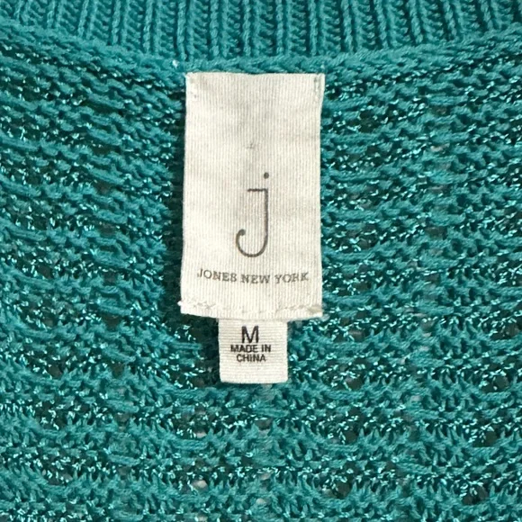 Jones New York Turquoise OpenWeave Cotton Blend Sleeveless Cardigan Vest, Size M - Picture 6 of 7